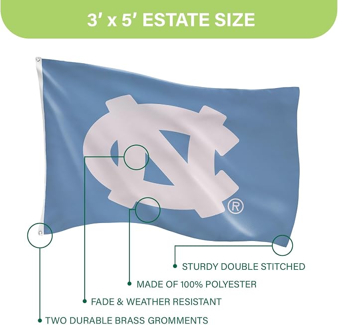 NCAA University of North Carolina Flag with Grommets, 3'x5' Outdoor College Flags & Banners for Garden Patio Indoor Wall Décor