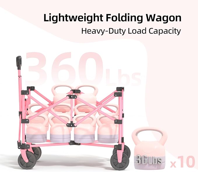 EchoSmile Lightweight Collapsible Wagon Cart, Compact Foldable Wagon for Grocery, Camping & Sports, Easy Fold Utility Wagon,Pink&Purple