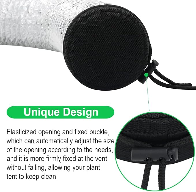 2 Pack 6" Grow Tent Vent Cover Dust Filter Cover for Plant Grow Tent Accessories with Elastic Band and Fixed Buckle Fan Exhaust Screen