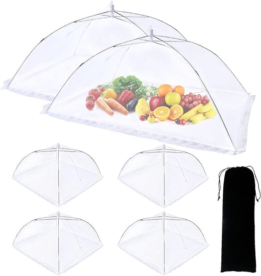 6 Pack Food Covers for Outdoors Mesh Screen Include 2 Extra Large (40"X 24") & 4 Standard (17"X 17") Food Tents Collapsible and Reusable Mesh Food Covers for Outside, BBQ Party Supplies, Fruit
