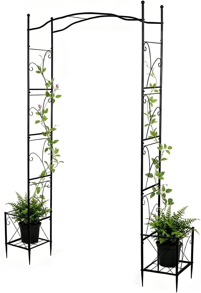 Metal Garden Arbors 93" Thickened Arch Trellis for Climbing Plants | Outdoor Arbor with Planter Box Rustproof Trellises Grapes Rose Wedding Arched Entrance Backdrop Stand Party Event Decoration