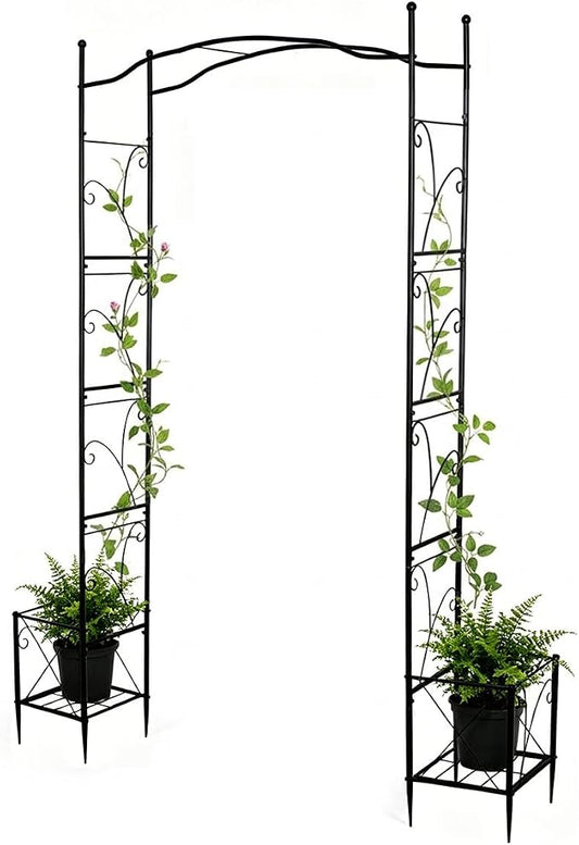 Metal Garden Arbors 93" Thickened Arch Trellis for Climbing Plants | Outdoor Arbor with Planter Box Rustproof Trellises Grapes Rose Wedding Arched Entrance Backdrop Stand Party Event Decoration