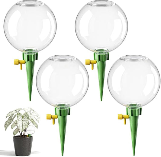 4-Pack 17.5oz Self Watering Globes with Covers – Automatic Plant Watering Bulbs, Slow-Release Irrigation Spikes for Indoor/Outdoor Potted Plants, Vacation Watering System, Top-Fill, Fits Most Pots