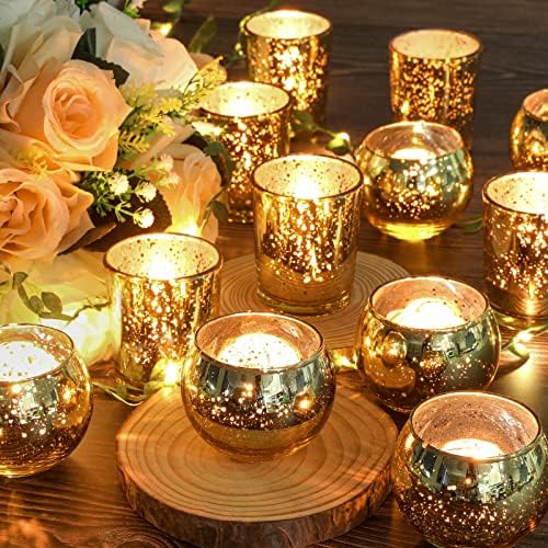 Gold Votive Candle Holders 12Pcs Assorted Gold Mercury Glass - Image 2