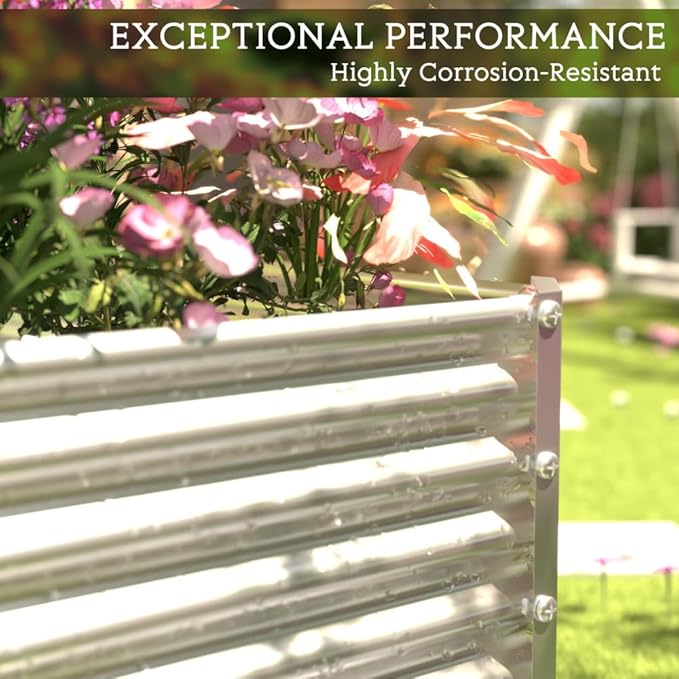 2 Pack Tall 8FT Corrugated Galvanized Steel Raised Garden Bed Outdoor, Metal Above Ground Garden Bed for Vegetables and Flowers, Rectangle Raised Beds for Gardening-8x3FT