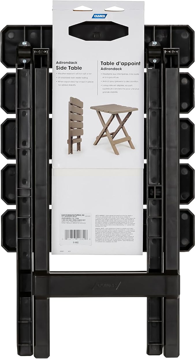 Camco Adirondack Style Folding Plastic Large Table with Footrest Design and Easy to Setup Construction for Indoor or Outdoor Use, Mocha
