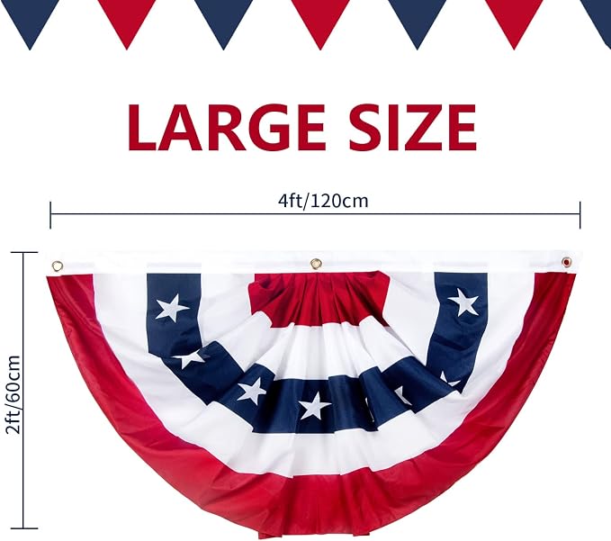 2 x 4 Ft American Bunting Flags Outdoor,US Flag Bunting for Outside, Patriotic Half Fan Bunting Flag Indoor Outdoor for 4th of July Independence Day Memorial Day (Set of 6)
