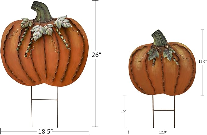 K KILIPES 2set Metal Pumpkin Garden Stake Outdoor Fall Decorations Autumn Pumpkins Yard Sign Lawn Decor Decorative for Fall Harvest Thanksgiving Halloween Outside Patio Porch Decor