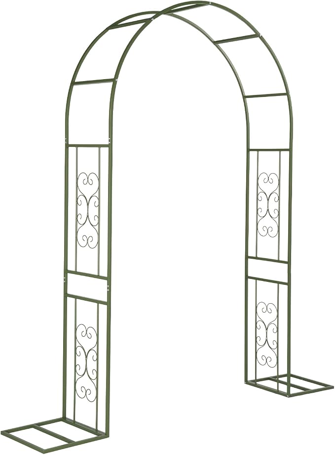 Outvita Garden Arch Trellis with Base, Heavy Duty Metal Arbour Archway for Climbing Plants Outdoor, Wedding Ceremony Party Patio Decor Olive Green