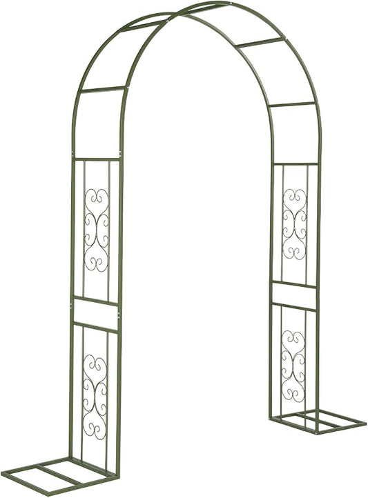 Outvita Garden Arch Trellis with Base, Heavy Duty Metal Arbour Archway for Climbing Plants Outdoor, Wedding Ceremony Party Patio Decor Olive Green