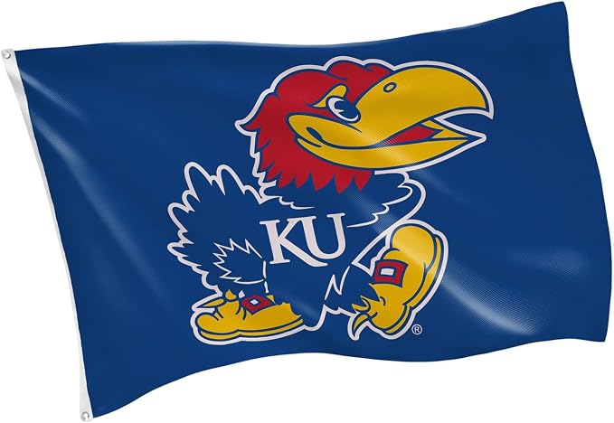 NCAA University of Kansas Flag with Grommets, 3'x5' KU Jayhawks Outdoor College Flags & Banners for Garden Patio Indoor Wall Décor