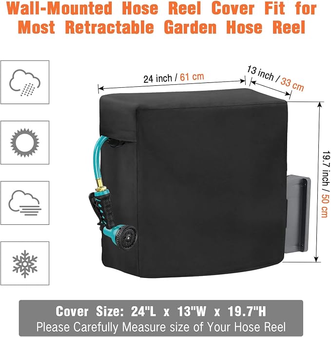 Garden Hose Reel Covers for Giraffe Tools AW40 1/2" x 130 ft Retractable Garden Hose Reel, Outerdoor Wall-Mounted Hose Reel Cover All Season Protection - 24"L x13"Wx 19.7"H