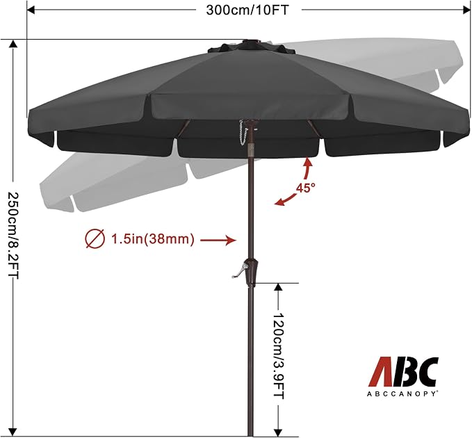 ABCCANOPY 10ft Scalloped Patio Umbrella, Outdoor Table Umbrella with Tilt and Crank, Fiberglass Ribs Deck Umbrella for Patio, Pool, Garden, Picnic (Dark Gray)