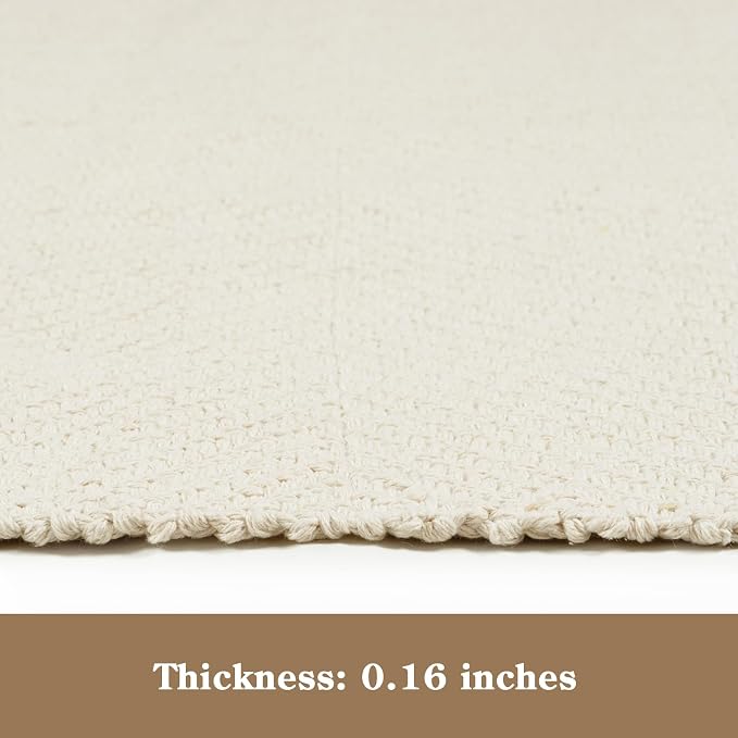 Boho Living Room Area Rugs, 5 X 8 ft Washable Woven Bedroom Rug | White Farmhouse Braided Carpets for Dining Room, Modern Soft Nursery Room Rug for Dorm Patio Balcony Decor