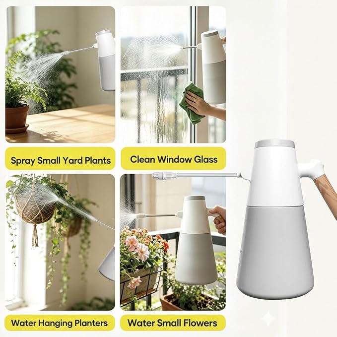 1.4L Electric Spray misting Bottle，Water Sprayer in Lawn and Garden, Outdoor Plants，Cleaning，Weeding; 180° Adjustable Long Nozzle; 2 Spray Modes; Battery Powered; Wood-Grain Handle