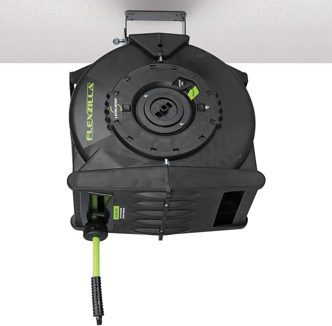 Flexzilla Pro Levelwind Retractable Air Hose Reel, 3/8 in. x 50 ft., Heavy Duty, Lightweight, Hybrid, ZillaGreen - L8305FZ