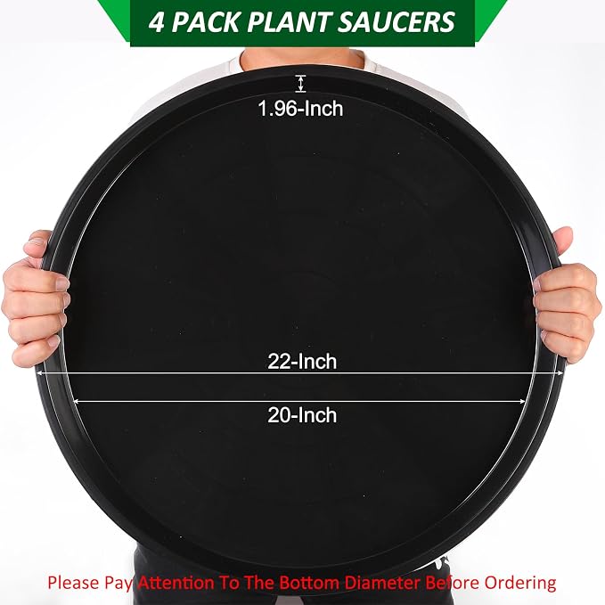PATIKIL 4 Pack Large Plastic Plant Saucer, 22 Inch Plant Tray for Pots Round Plant Dish Plant Drip Trays Water Tray for Indoors Outdoors Garden, Black