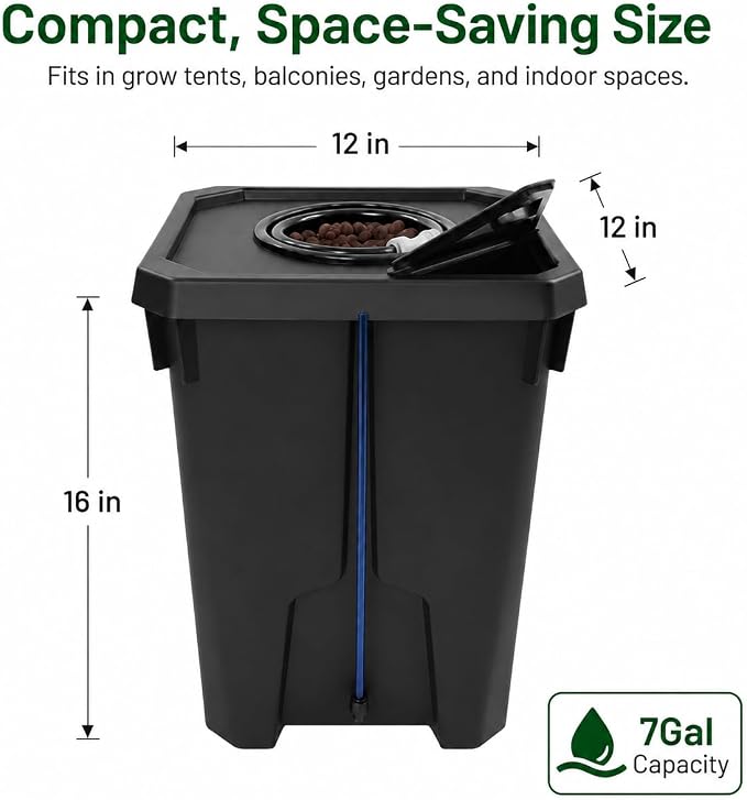 2Pcs Deep Water Culture Bucket System, 7 Gallon Hydroponics Growing System Kit with Flippable Inspection Cover, Recirculating Drip Garden System with Air Pump&Clay Pebbles for Indoor Outdoor Plants