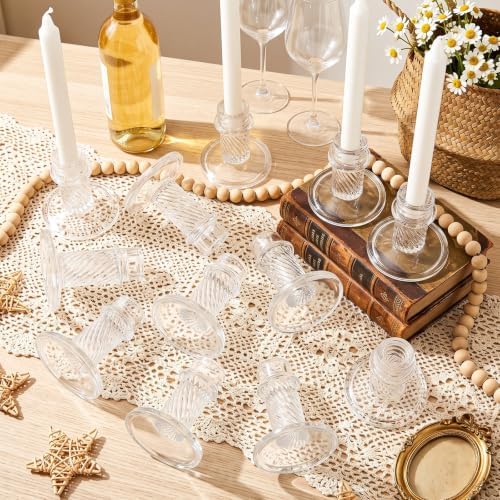 Mumufy 12 Pcs Glass Crystal Taper Candle Holders, 4 Inch Clear Glass Candlestick Holder Fit 0.8 Inch Candles, Crystal Decorative Candle Stand Centerpiece for Wedding, Dining Room, Party(Lines) - Image 4