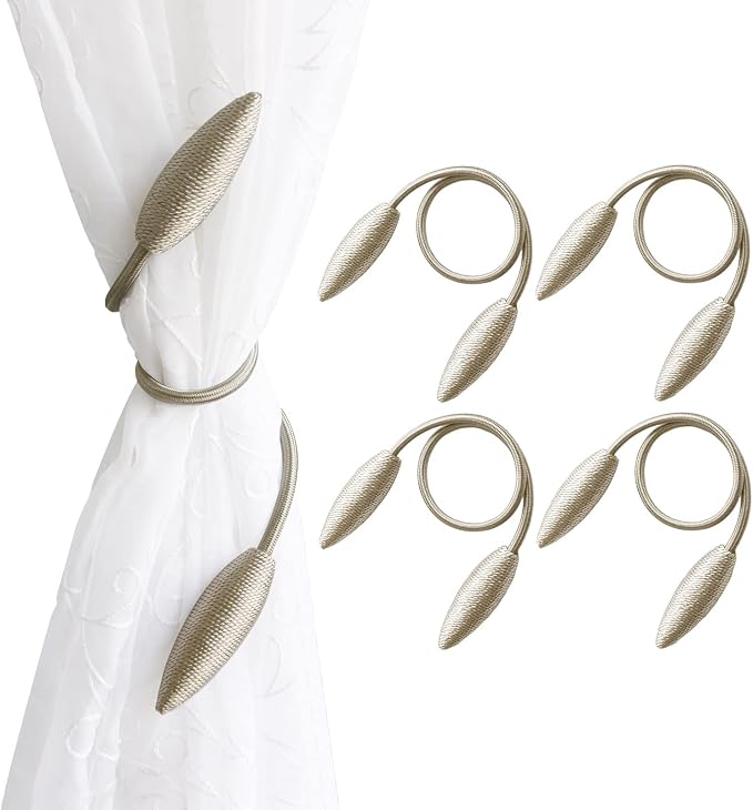 Valea Home 4 Pieces Curtain Tiebacks Clips Creative Window Drape Twist Tie Backs European Style Custom Made Curtain Holders Decorative Draperies Holdbacks, Beige