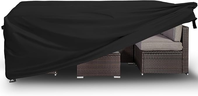Easy-Going Rectangle Patio Furniture Cover Waterproof Outdoor Dining Table and Chair Cover Anti-UV Outside Sectional Sofa Set Covers (126"L x 63"W x 28"H, Black)