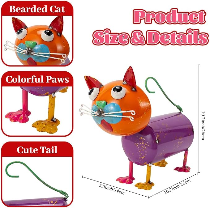 Yard Decorations Outdoor Metal Cat Statue Animal Sculptures Garden Decor for Outside, Weatherproof Yard Art Statues for Patio Porch Lawn Cat Gifts