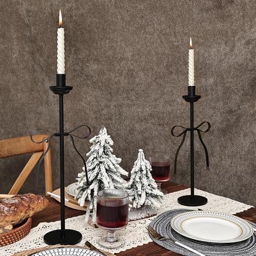 Black Bow Taper Candle Holders Set of 2, Modern Metal Stands - Image 7