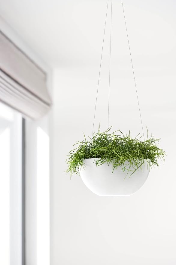Ecopots Hanging Brussels Durable Modern Round Indoor/Outdoor Recycled-Based Composite Flower Pot Planter, Pure White, 10.5"