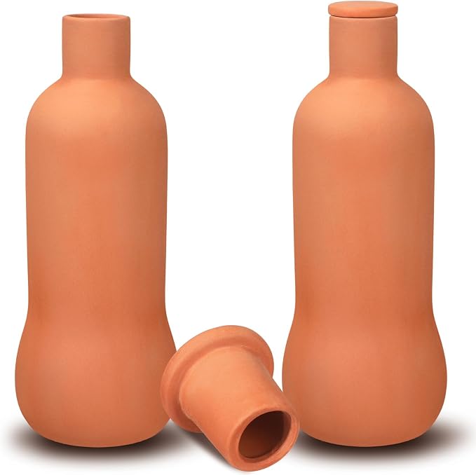 Blushtier 2 Pcs Olla Terracotta Watering Pot with Lid Large 34 oz Terra Cotta Self Watering Pots for Indoor Outdoor Plants Self Irrigate Spikes Ceramic Plant Waterer Set