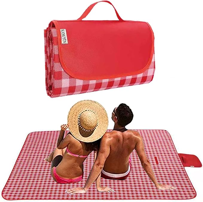 K Y KANGYUN Outdoor Picnic Blankets, Extra Large Beach Blanket, Foldable Lightweight Waterproof Sand Mat, Picnic Blanket 80" x 60" for Beach Camping Hiking Park Patio (Red, 80x60 inch)