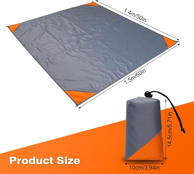 Pocket Picnic Blanket 60"x50" Foldable Compact Beach Camping Mat with Storage Bag for Hiking Travel Outdoor Recreation