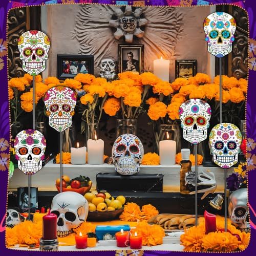 6 Pcs 12 Inch Day of The Dead Sugar Skull Halloween Garden Stakes - Image 5
