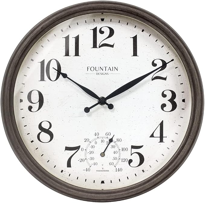 13" Maison in/Outdoor Clock with Thermometer, 2 in One Weather Station - Gray Oak Finish (Weather Thermometer/Wall Decoration)
