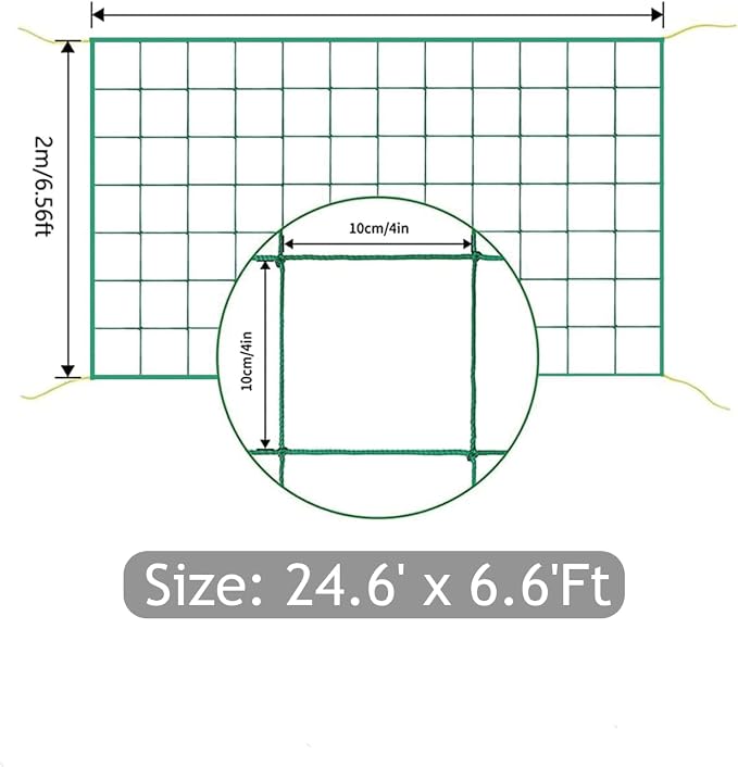 Trellis Netting, Heavy-Duty Garden Grow Netting for Climbing Plants, Outdoor Indoor Net for Cucumber, Tomatoes, Beans, Clematis, Fruits & Vegetables, Climbing Vining Plants (24.6' x 6.6'Ft)
