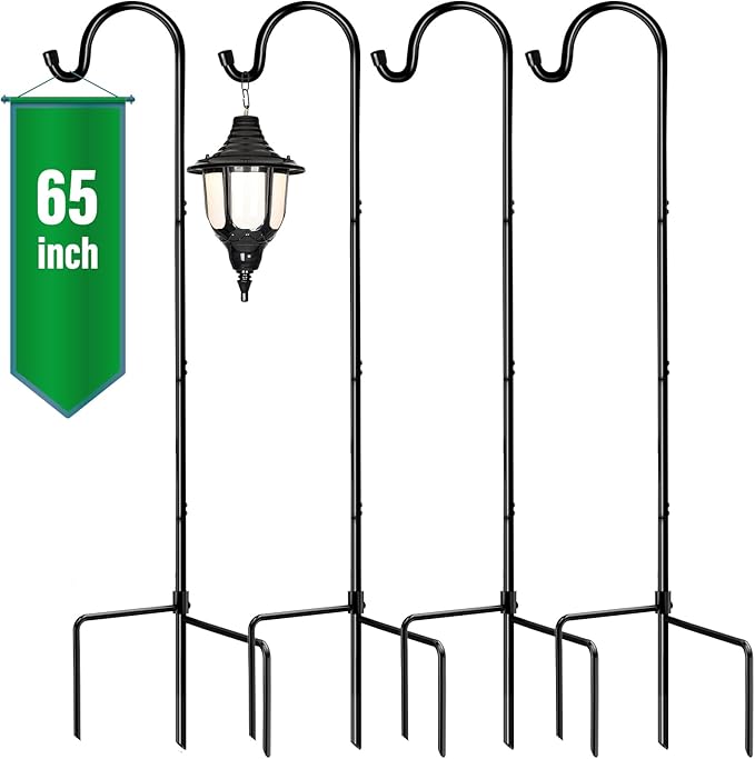 GOFORWILD Shepherd Hook Made of Premium Metal for Garden Decor, Plant Hanger, Lantern Hook, Solar Light Hanging and Wedding Decor, 65 Inch, 4 Pack
