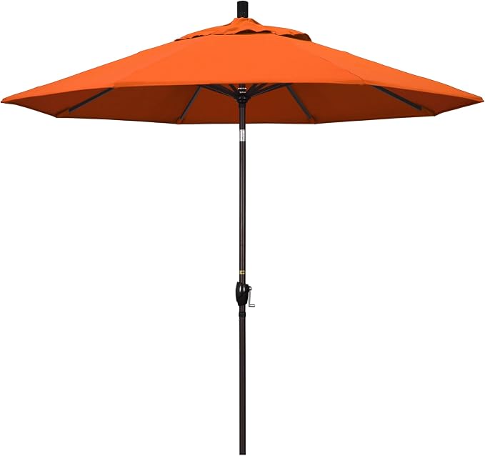 California Umbrella 9' Round Aluminum Market Umbrella, Crank Lift, Push Button Tilt, Bronze Pole