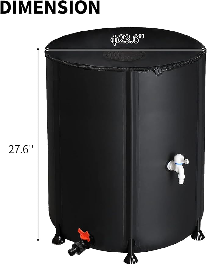 50 Gallon Folding Rain Barrel Water Tank, Portable Water Storage Tank, Rainwater Collection System Downspout, Upgraded Water Catcher Container with Filter (50 Gallon, Black)