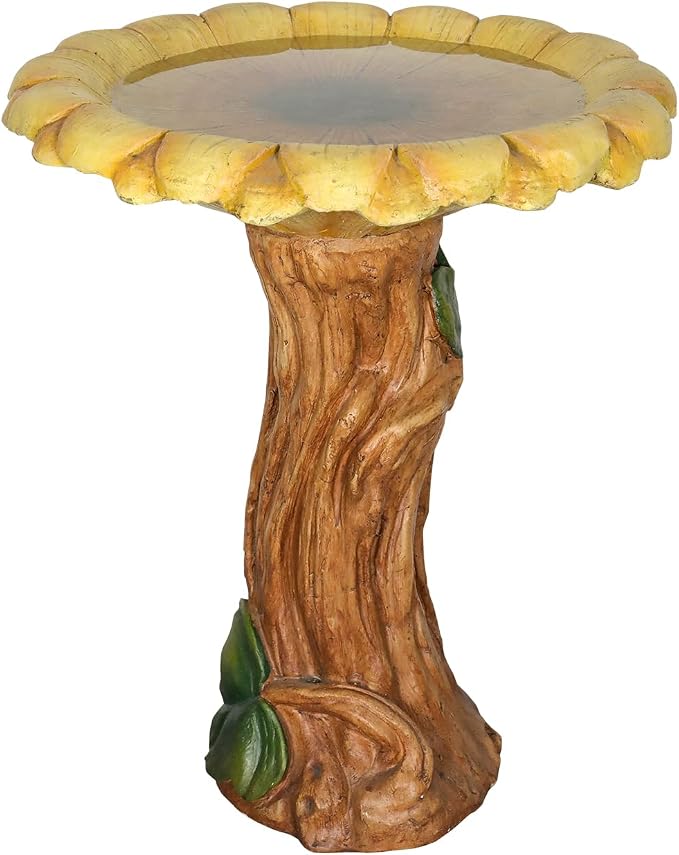 SKYFIRE 24.4" H Sunflower Bird Bath Outdoor - Fibre Reinforced Concrete Pedestal Birdbath, 19.6" Dia. Garden & Patio Decor, Weather Resistant Yard Bird Bath for Backyard Lawn