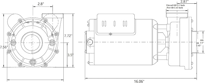 Hot Tub Spa pump, 1.5 HP, two speed, 48Frame, Bracketless, LX Motor (115V/60Hz); 2" Port; OEM Model # Two Speeds 6500-345; 6500-845; 6500-090; Single Speed 6500-357 48WUA1501C-II(NF)