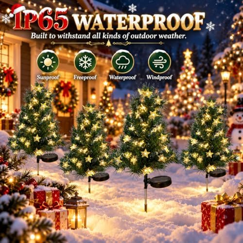 Huaerle 4-Pack Solar Christmas Tree Garden Stake Lights Outdoor Christmas Decorations - Image 5