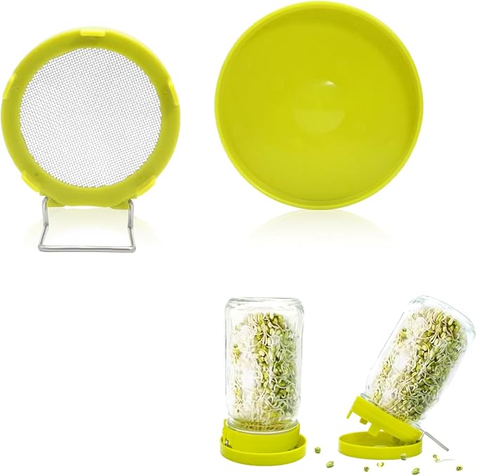 Sprouting Lid for Mason Jars, Wide Mouth Sprouting Jar Kit with 316 Stainless Steel Mesh Screen and Drain Tray for Broccoli, Alfalfa & Mung Bean Sprouts, 1 Lid + 1 Tray, Jar Not Included