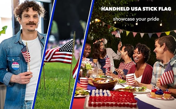 GIFTEXPRESS 12-Pack, Proudly MADE IN U.S.A. 8x12 Inch Spearhead Handheld American Stick Flags/Grave marker American Flags/USA Stick Flag (12)