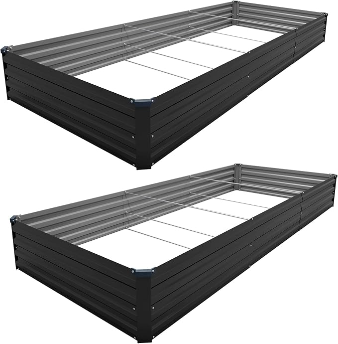 2PCS 12x4x1ft Galvanized Raised Garden Kit,Metal Planter Box,Black | Outdoor Elevated Metal Planter Box For Vegetables, Flowers & Herbs. Rustproof Galvanized Steel, Open Drainage, Easy Assembly
