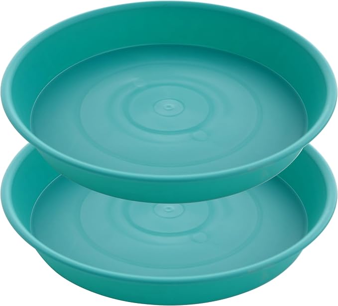 2 Pack of 18 19 inch Plant Saucer Drip Tray (16.6 inch Base), Heavy Duty Deep Plant Saucers for Pots, Plastic Flower Planter Water Trays for Indoors Outdoor (19", Teal)