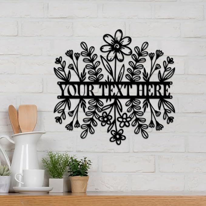 MeMate Custom Name Garden Sign - Metal Flowers Art Decoration, Personalized, 8-24 Inches, Housewarming Gift