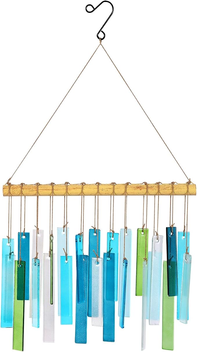 Handmade Metal and Glass Wind Chimes – Sea Glass Garden Windchimes for Outside, Hand-Painted Glass Suncatcher, Durable Memorial Chime for Patio, Porch, Backyard Decor, Unique Gift for Women
