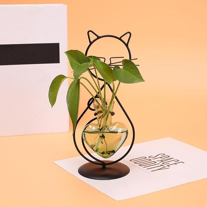 Plant Terrarium Plant Propagation Station Cat Lover Gifts for Women | Plant Lovers Home Office Decor Cat Desk Accessories