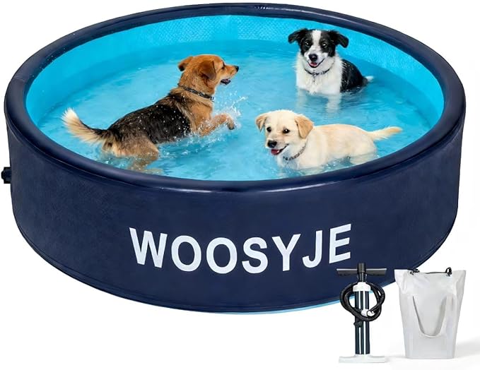 Inflatable Dog Pool, Foldable Pet Swimming Pool - 79" Pet Bath Pool & Kiddie Pool, PVC, Quick Drain, Non-Slip, Collapsible Swimming Pool for Large Medium Small Dogs, Cats, Kids, Backyard, Beach