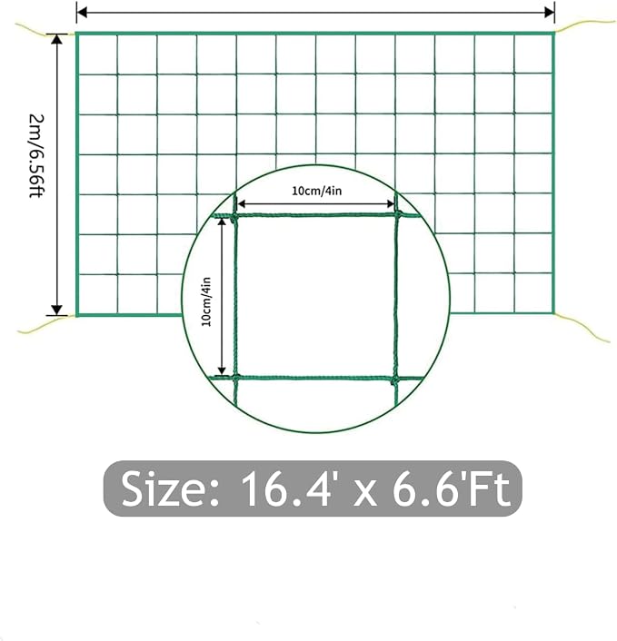 Trellis Netting, Heavy-Duty Garden Grow Netting for Climbing Plants, Outdoor Indoor Net for Cucumber, Tomatoes, Beans, Clematis, Fruits & Vegetables, Climbing Vining Plants (16.4' x 6.6'Ft)