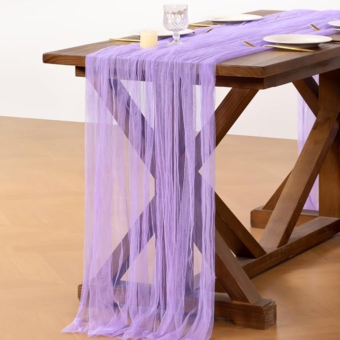 Socomi Lilac Cheesecloth Table Runner Tulle Gauze Cheese clothBoho Rustic 120 inch 10FT Runner for Wedding Party Baby Shower Birthday Holiday Decorations 3pcs